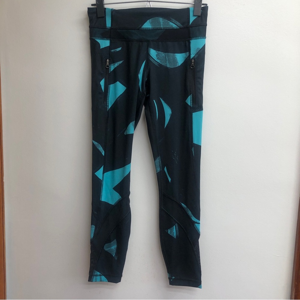 Lululemon run top speed crop size 4 teal/black leggings